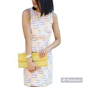 J. Crew Pink Yellow Print Sleeveless Sheath Dress